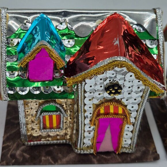 Lot of 5 Vintage The Bombay Company Christmas Putz Sequin Trinket Box Houses - Picture 16 of 16